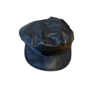 Nasty Gal Black PU Leather Baker Boy Hat Womens One Size
